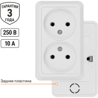Розетка TDM ELECTRIC двойная 2П открытой установки IP20 10А 250В керамика белая "Ладога" SQ1801-0112