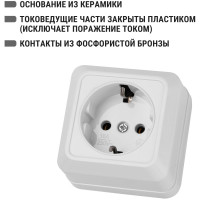 Розетка TDM ELECTRIC 2П+3 открытой установки IP20 16А 250В керамика белая "Ладога" SQ1801-0111