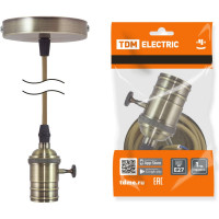 Патрон TDM Е27 с выключателем с подвесом 1 м, металлический "Лофт", бронза SQ0335-0074