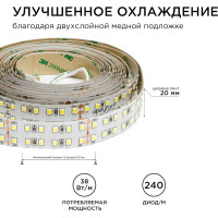 Светодиодная лента Apeyron 24В, 38Вт/м, smd2835, 240д/м, IP20, 3800Лм/м 00-304