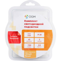 Комплект светодиодной ленты OGM 12В, 4.8Вт/м, smd3528, 60д/м, IP20, 220Лм/5м/SL-11