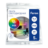 Светодиодная лента FERON LS606/ 60SMD 5050 /м 14,4Вт/м 12V 5000х10х2,32мм RGB 41449
