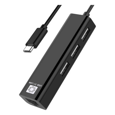 Сетевая карта 5bites USB3.1 RJ45 100 мегабит 3хпортов USB2.0 разветв. черный UA3C-45-09BK