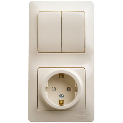 Комбинированный блок розетка + 2-клавишный выключатель Systeme Electric GLOSSA бежевый GSL000274