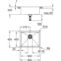 Мойка из нержавеющей стали GROHE K700U 60-S 54.4/44.4, 1 чаша 31574SD1