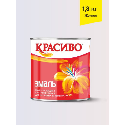 Эмаль Красиво ПФ-115 желтый 1,8 кг для стен по металлу, по дереву 4690417011339