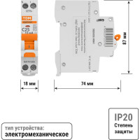 Автоматический выключатель дифференциального тока TDM ELECTRIC АВДТ 63М 2P(1P+N) C25 10мА 4,5кА тип АС SQ0202-0061