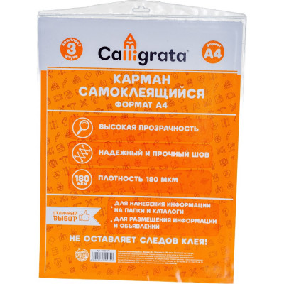 Calligrata Карманы самоклеящиеся , КОМПЛЕКТ 3шт, А4 223*303мм, на лицевую стор.папок 1929470