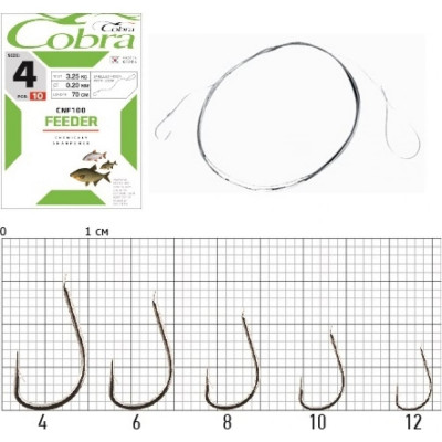 COBRA Крючки с поводком FEEDER 70cm, 0,14mm, разм.10, 10шт. CNF100-010