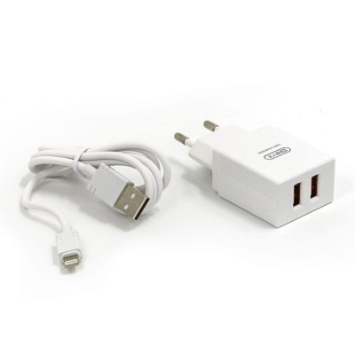 BYZ Сетевое ЗУ, 2хUSB-А, 2.4А + кабель AM-8pin , 1 м, белый, 23750-U20EUIW