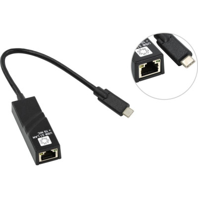 5bites Сетевая карта USB3.1 TYPE-C, RJ45 1гигабит, 10см UA3C-45-07BK