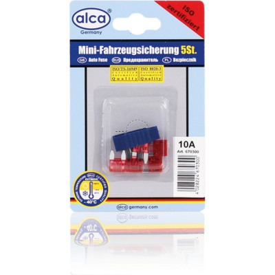 Alca Предохранители флажковые мини 10 А. 5 шт. в блистере 670300