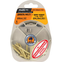 Дюбель ЕВРОПАРТНЕР MULTI 8 + крюк-шуруп, L-образный, d4,9 х L50, латунный, 8 шт. RB2 0167