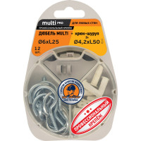 Дюбель ЕВРОПАРТНЕР MULTI 6 + крюк-шуруп d4,2 х L50 ZN 12 шт. RB2 0146