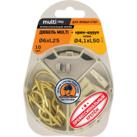 Дюбель ЕВРОПАРТНЕР MULTI 6 + крюк-шуруп d4,1 х L50 латунный, 10 шт. RB2 0153