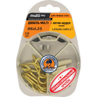 Дюбель ЕВРОПАРТНЕР MULTI 6 + петля-шуруп L25 х d4,1 х d10 латунный, 10 шт. RB2 0154