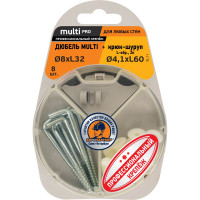 Дюбель ЕВРОПАРТНЕР MULTI 8 + крюк-шуруп, L-образный, d4,1 х L60 ZN 8 шт. RB2 0159