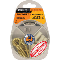 Дюбель ЕВРОПАРТНЕР MULTI 8 + петля-шуруп L30 х d5 х d14 латунный, 8 шт. RB2 0166