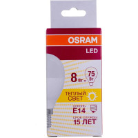 Светодиодная лампа OSRAM LED STAR, P, шар, 8 Вт, E14, 806 Лм, 2700 К, теплый белый свет 4058075210806