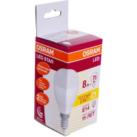 Светодиодная лампа OSRAM LED STAR, P, шар, 8 Вт, E14, 806 Лм, 2700 К, теплый белый свет 4058075210806