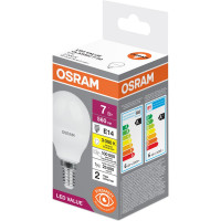 Светодиодная лампа OSRAM LED Value, P, E14, 560Лм, 7Вт, замена 60Вт, 3000К, теплый белый свет 4058075579620