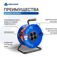 Удлинитель на катушке АТЛАНТ ПВС 3x1 30 м 40171