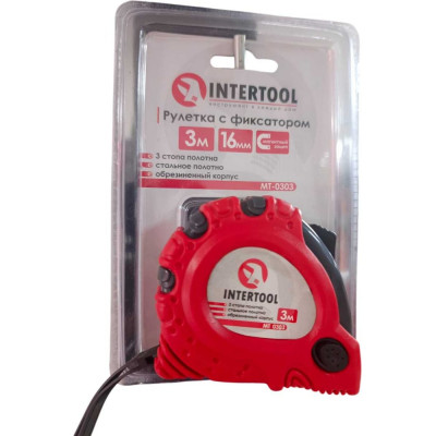 Рулетка с фиксатором INTERTOOL Супер Магнит blister 3 м х 16 мм MT-0303