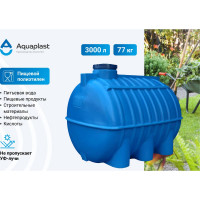Овально-горизонтальная емкость AQUAPLAST 3000 л, синяя 4630017951963