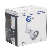 Трековый светильник на шинопровод FERON E27, однофазный AL193, 50W, 230V, белый, корпус сталь 41597