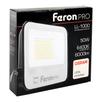 Светодиодный многоматричный прожектор FERON LL-1000, 50W, 6400К, 6000Lm, IP65, 45хOSRAM чёрный 41540