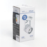 Трековый однофазный светильник на шинопровод FERON GU10, AL191, 50W, 230V, белый 41591