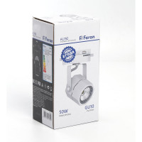 Трековый однофазный светильник на шинопровод FERON GU10, AL192, 50W, 230V, белый 41593