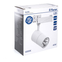 Светодиодный трековый 3х фазный светильник FERON AL103 на шинопровод 40W 4000K 35 градусов MarketBright белый 41603