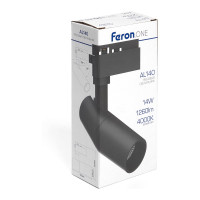 Трековый однофазный светильник FERON на шинопровод, AL140, 14W, 4000К белый, 1260Lm, черный, 41610