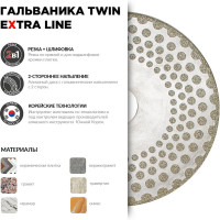 Круг алмазный отрезной/шлифовальный Гальваника TWIN (125 мм; М14) DIAM 000689