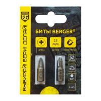 Биты магнитные PH0, 25 мм, 2 шт, S2 Berger BG BG2365
