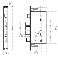 Врезной замок без ручек для металлических дверей Аллюр ЗВ1-09АТМ-L (левый; автоматический; без цилиндрового механизма) 1560