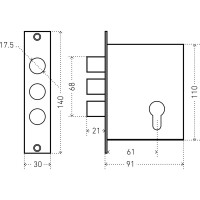 Врезной замок без ручек для металлических дверей Аллюр ЗВ1-06А без цилиндрового механизма  1555