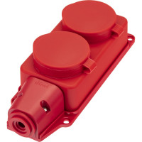 Каучуковая колодка duwi с крышкой с заземлением 2 гнезда 16A IP44 красная 27465 0
