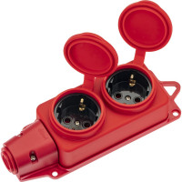 Каучуковая колодка duwi с крышкой с заземлением 2 гнезда 16A IP44 красная 27465 0