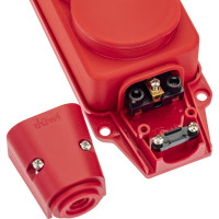 Каучуковая колодка duwi с крышкой с заземлением 2 гнезда 16A IP44 красная 27465 0