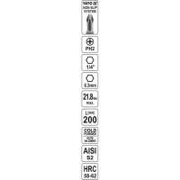Бита крестовая РН2, 1/4, 200 мм YATO YT-0487