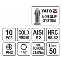 Бита крестовая YATO PН2 1/4 50мм 10шт. YT-0478 36140478 092 1