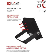 Светодиодный прожектор IN HOME СДО-7 20Вт 230В 6500К IP65 черный 4690612034614