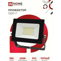 Светодиодный прожектор IN HOME СДО-7 30Вт 230В 6500К IP65 черный 4690612034621