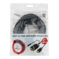 Кабель Cablexpert HDMI VGA A-HDMI-VGA-03-5M 19M/15M+3.5Jack 5м медь, черный, позолоченные разъемы A-HDMI-VGA-03-5M