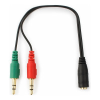 Переходник аудио Cablexpert 2хJack 3.5(M) 3pin/Jack 3.5(F), 20см, черный, пакет CCA-418