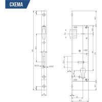 Врезной дверной замок DORF для ПВХ, м/о 92 мм, пл. 16 мм, д/м 25 мм, с роликовой защелкой DORF_92_16_25R