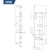 Врезной дверной замок DORF для ПВХ, м/о 92 мм, пл. 16 мм, д/м 35 мм, с роликовой защелкой DORF_92_16_35R