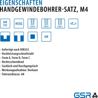 Метчики ручные GSR M4х0,7 HSSG DIN352 6H набор 3 шт для глухих и сквозных отверстий B00105150